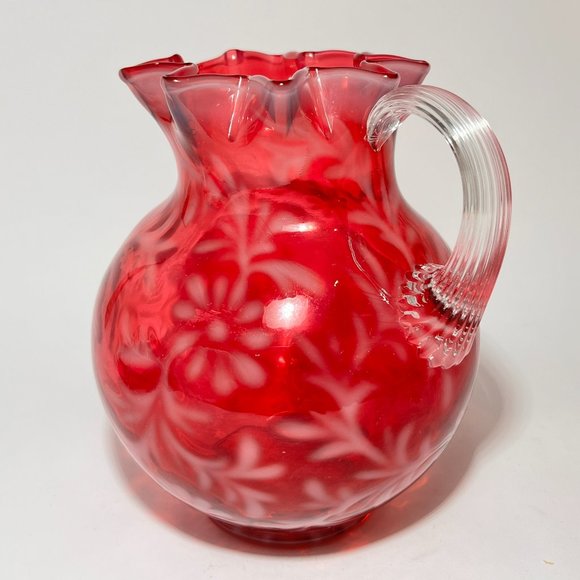 Vintage Fenton LG Wright Cranberry Opalescent 1872 Daisy Fern Pitcher 1990's